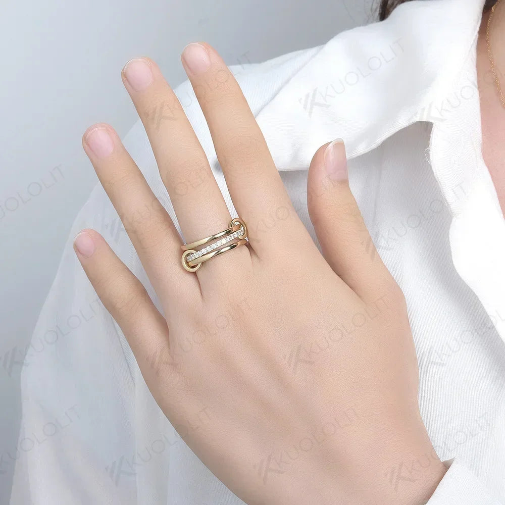 Diamonds Rings for Women Men Solid 18K 14K 10K Gold Connect 3 Rings Wedding Band for Anniversary Engagement