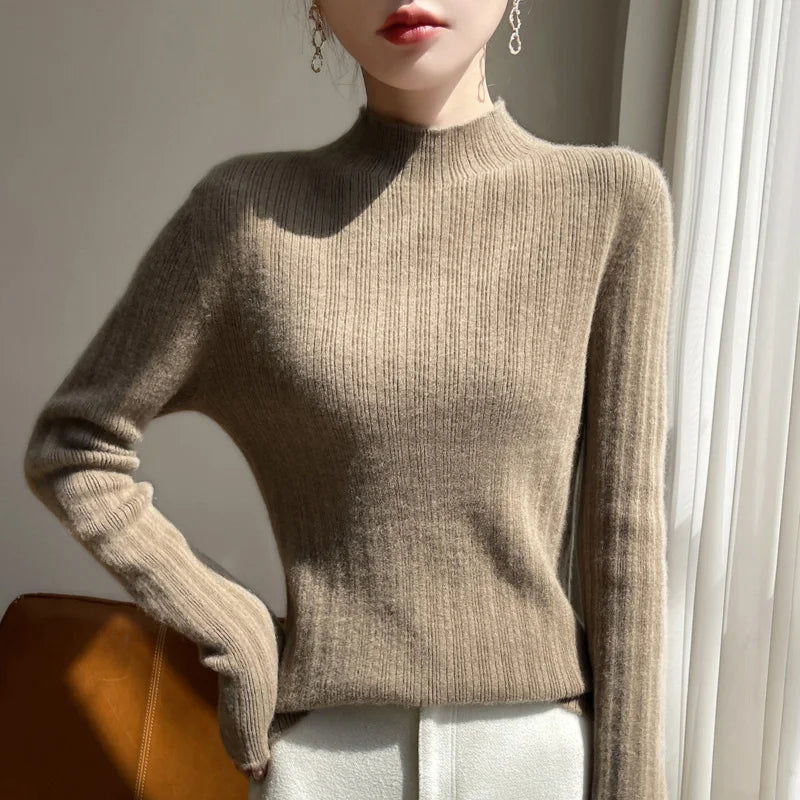 Autumn And Winter  Draw Strip Half Turtleneck Sweater Long Sleeve