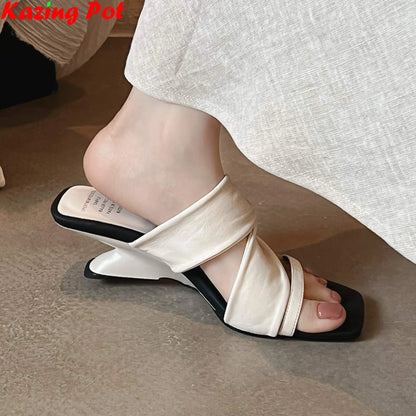 Krazing Pot Plus Size Sheepskin High Heels Concise Dating Summer Shoes Slingback Mules Luxury Red Women Sandals