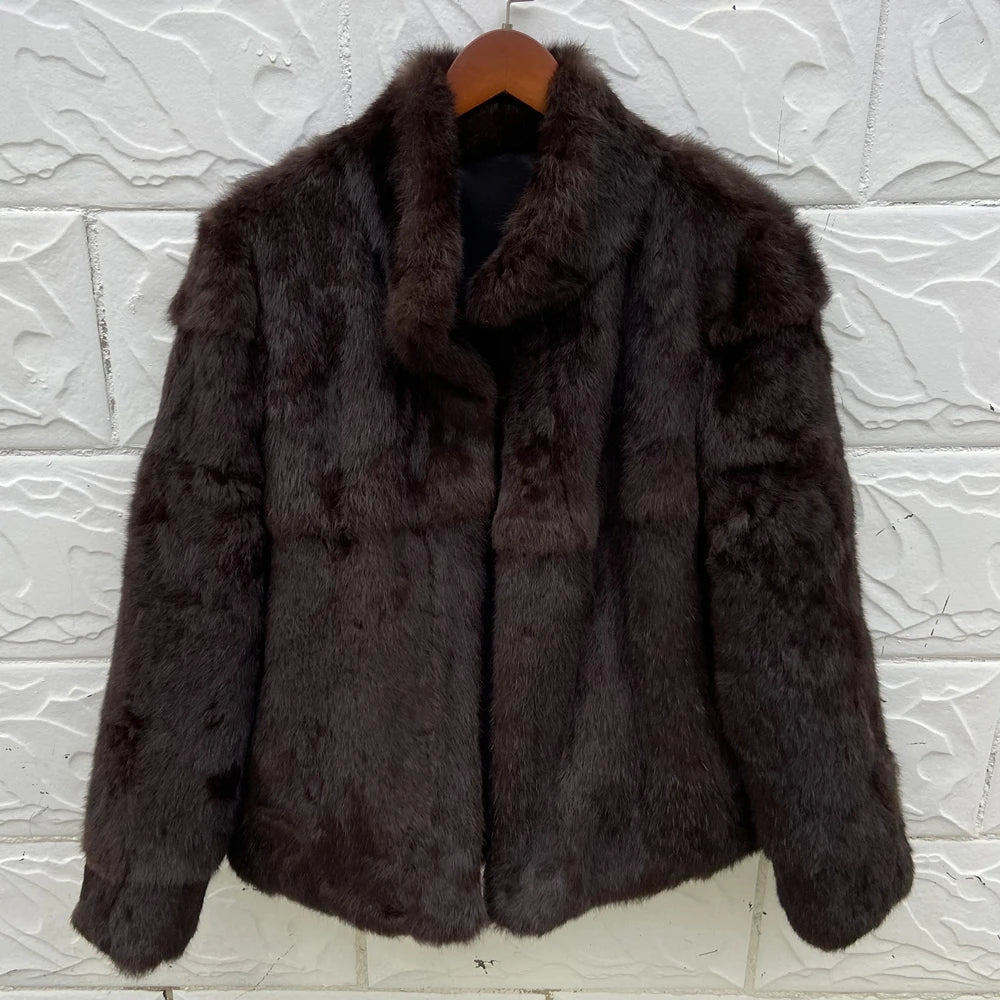 Natural Rabbit Fur Coat Women Winter Jacket Real Leather And Fur
