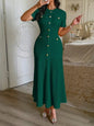 Yellow Textured Knit Midi Dress with Front Buttons and Faux Pockets