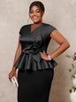 Plus Size Women Shiny Blouse  V Neck Peplum 3D Flower  Pullover Wedding Guest Curve Ladies African