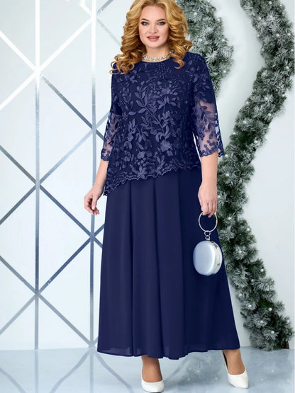 Plus Size Long Dresses Women Clothing Summer Embroidery Elegant Party Dress for Wedding Guest Church Dress