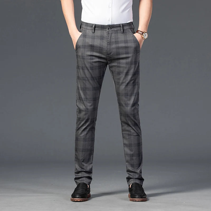 High Quality Plaid Pants Men Classic Business Casual Full Length