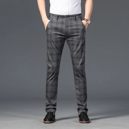 High Quality Plaid Pants Men Classic Business Casual Full Length