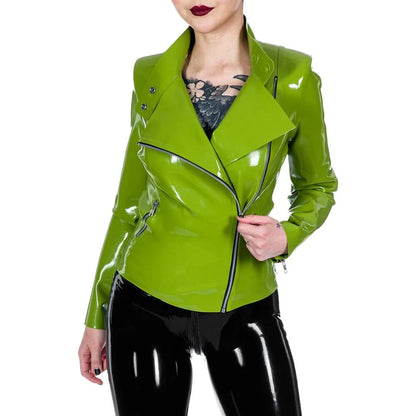 Glossy Leather Motorcycle Jacket for Women Long Sleeve Gothic Punk Style Coat