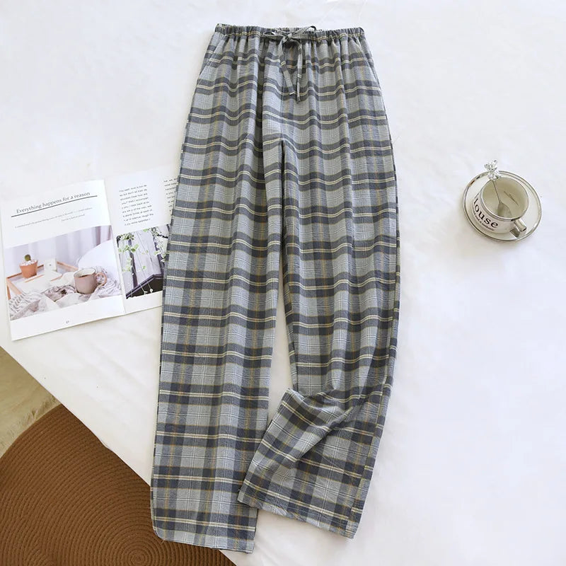 Spring and Autumn Men's Sleeper Pants 100% Cotton Checkered Pants Elastic Waist Home Pants Sleepwear