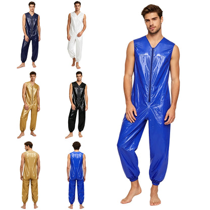 Mens Waterproof Jumpsuit Diaper Cover Sleeveless Zip Up Bodysuit  One-piece Rompers Adaptive Full Leotard