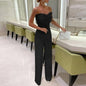 Women Jumpsuit Feather Tube Top Sexy Evening Jump Suits Sleeveless High-waisted Straight Playsuits Night Clubwear Overalls