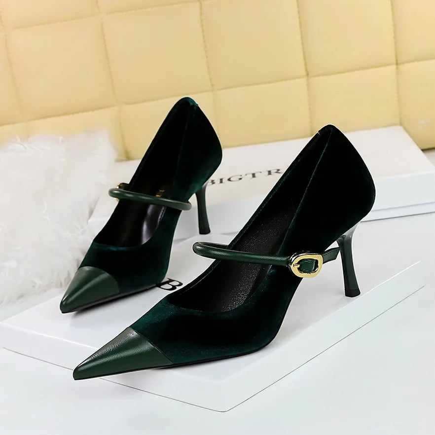 Stylish Party Pumps Embellishments T-strap Buckle Shoes