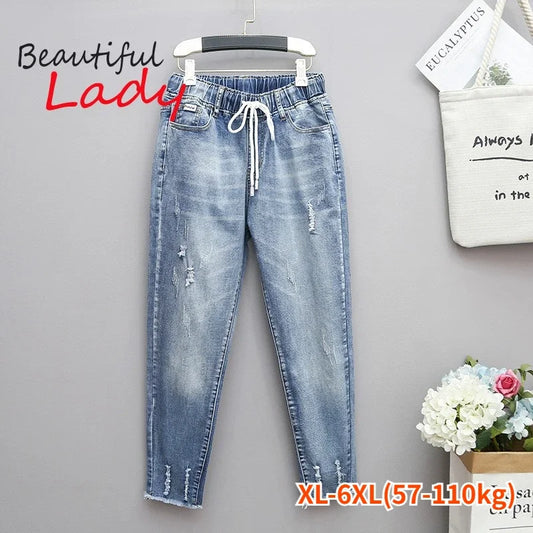 Plus Size jeans for Women Mom Jeans Woman Elastic High Waist Blue Baggy Jeans