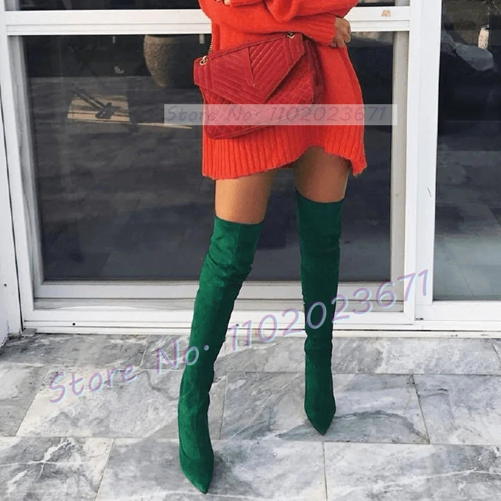 Yellow Suede Splicing Long Boots Women Vintage Streetwear