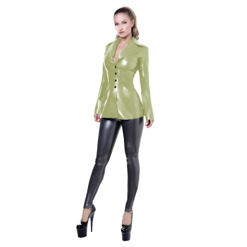 Shiny  Suit Jacket for Women, Long Sleeve, Turn Down Collar,  Sexy High Waisted Top, Clubwear