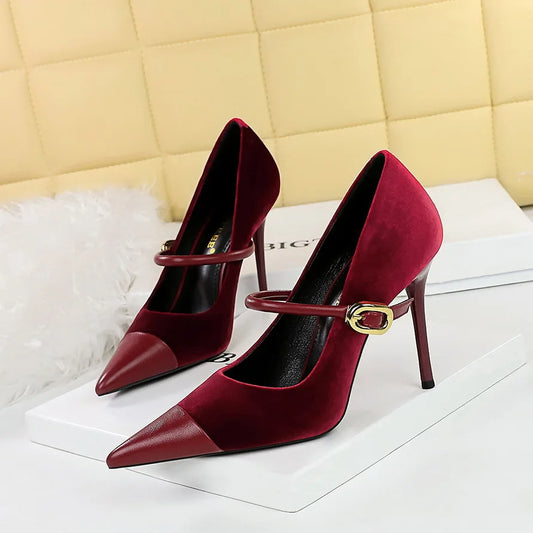 Stylish Party Pumps Embellishments T-strap Buckle Shoes