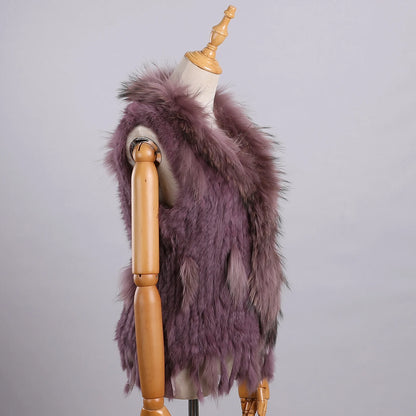 Luxury Women's Genuine Premium Long Hair Rabbit Fur Knit Vest