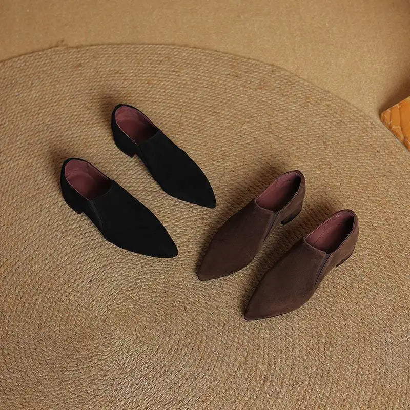 Krazing Pot Sheep Suede  Spring Shoes Thick Heels Oxford Shoes Pointed Toe