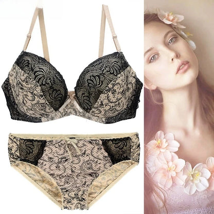plus Size Bra Set  Full Cup Wireless Push up Bra And Briefs Combo Floral Print Fabric Breathable
