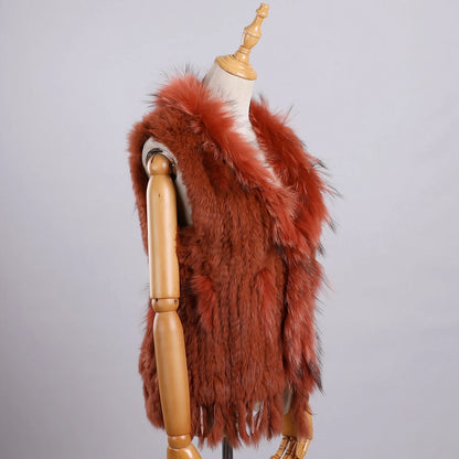 Luxury Women's Genuine Premium Long Hair Rabbit Fur Knit Vest