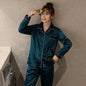 Solid Color Plus Size Sleepwear Silk Satin Pajamas Couple Set Long Button-Down