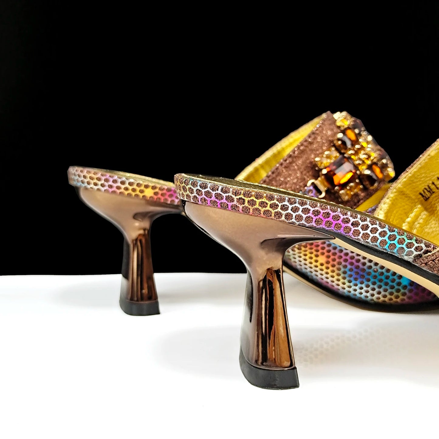 Italian Fashion Square toe Women Strange Heels Bigger size Fashion Rhinestone Decoration Brown Shoes And Bag set Party bag