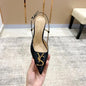 White Elegant Women's Stilettos Summer Fashion Sandals with Metal Buckle Baotou Pointed Back Design