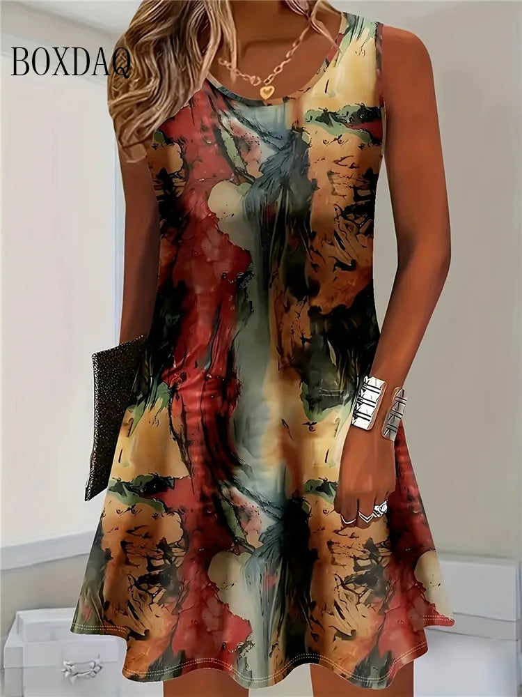 Women Summer Sleeveless Bohemian Dress Fashion Imitate Cowboy Vest  Casual Tank Beach Dresses