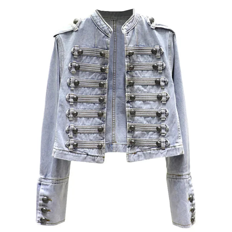 Retro Military Style Handsome Stand Collar Women Jacket