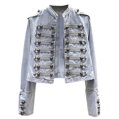 Retro Military Style Handsome Stand Collar Women Jacket