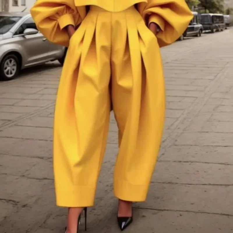 Elegant Women's Sets Yellow Two Piece Set