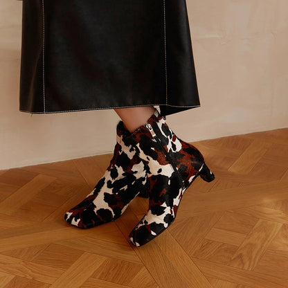 Genuine Leather Square Toe Ankle Boots