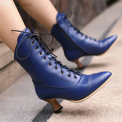 High Heeled Short Boots Women  Cross-tied Lace-up Ankle Boots