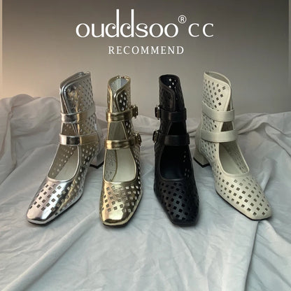 Gold Gladiator Sandals Platform Beige Summer Mesh Grid Ankle Boots Roman Sandals For Woman Genuine Leather