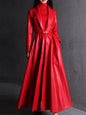Red Black Maxi Pu Leather Trench Coat for Women Extra Long Skirted