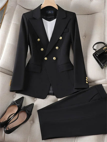 Elegant Office Ladies Two Piece Sets  Double Breasted