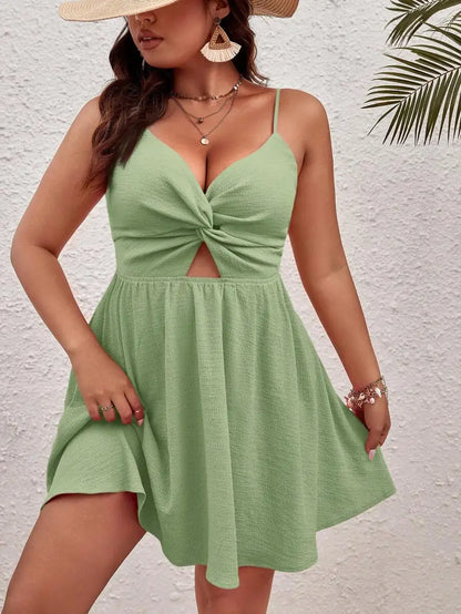 Plus Size Vacation Casual Solid Twist Hollow Out Strap Dress