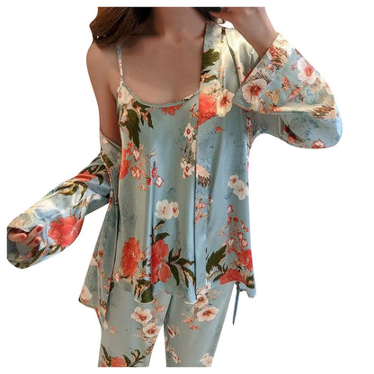 Women's Three Piece Suit Ice Silk Pajamas Set