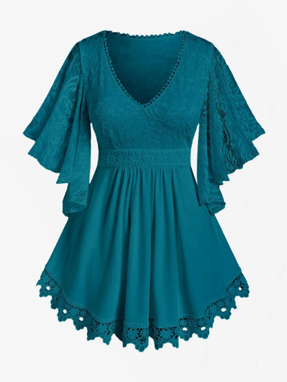 Women's Plus Size Flower Lace T-Shirt Curve Top