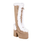 Fur Super Chunky High Heel Platform Mid-Calf Boots For Women