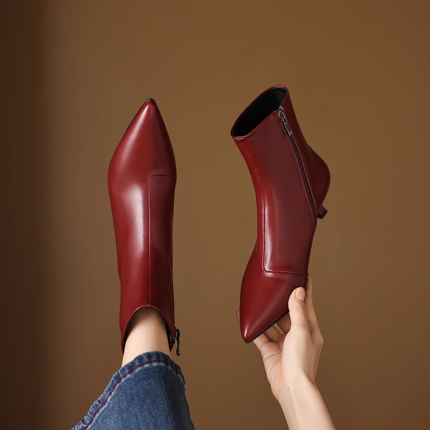 Handmade Genuine Leather Pointed Toe Ankle Boots Women's Modern Boots Women`s   High Heels Elegant Pumps