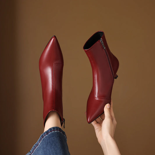 Handmade Genuine Leather Pointed Toe Ankle Boots Women's Modern Boots Women`s   High Heels Elegant Pumps