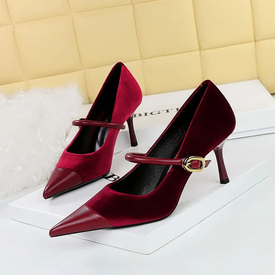 Stylish Party Pumps Embellishments T-strap Buckle Shoes