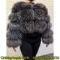 Real Fur Coat Women Natural Raccoon Fur Jacket  Long Sleeve With Hat