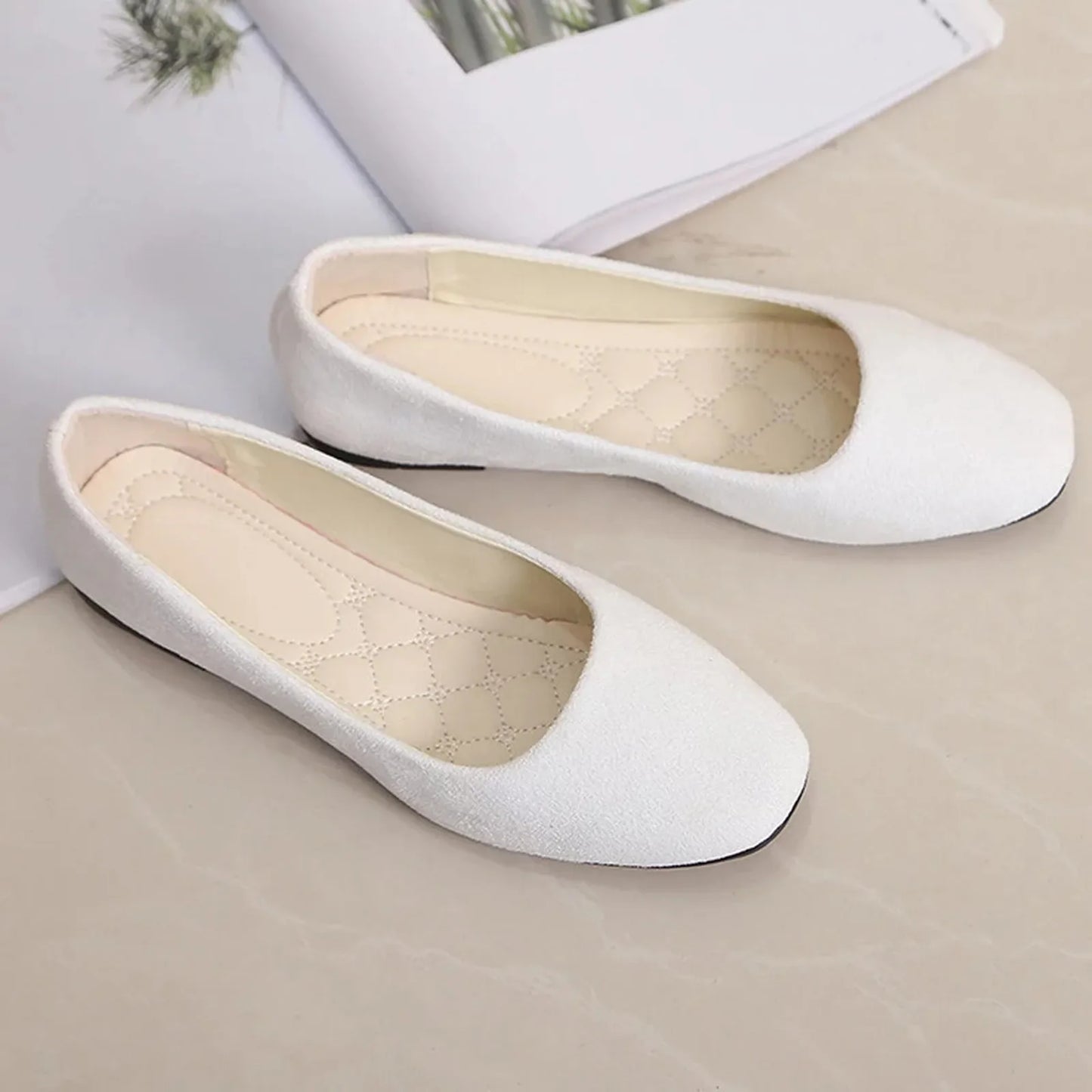 Women Suede Square Flat Heel Shallow Female Shoes Spring Summer  Basic Concise Women Shoes