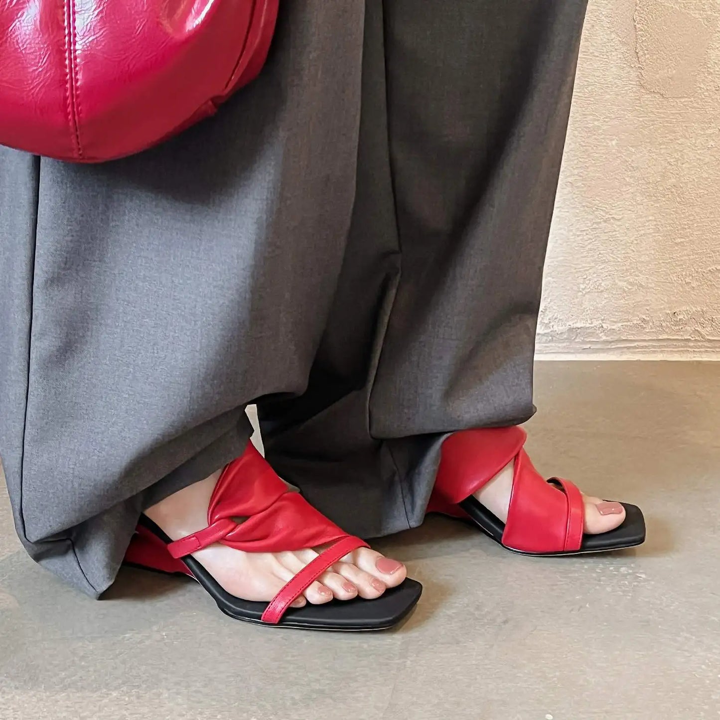 Krazing Pot Plus Size Sheepskin High Heels Concise Dating Summer Shoes Slingback Mules Luxury Red Women Sandals