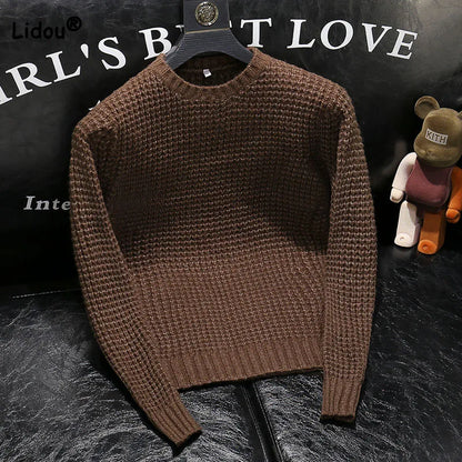 Men's Round Neck Solid Color Simplicity Sweaters Autumn Winter Male Clothes Casual All-match Long Sleeve Knitted Pullovers