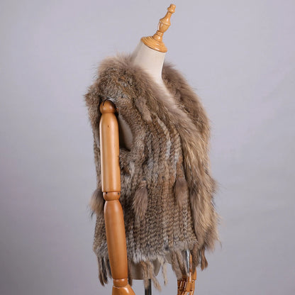 Luxury Women's Genuine Premium Long Hair Rabbit Fur Knit Vest