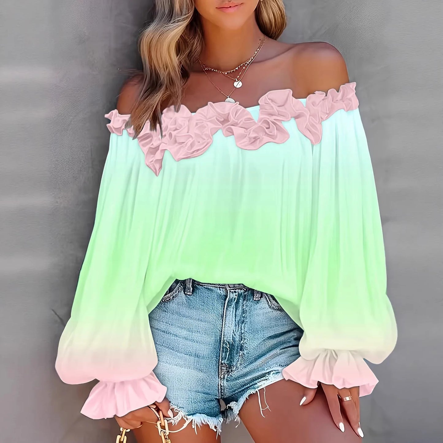Women's Plus Size XL-5XL Casual Long Sleeve T-shirt  Off Shoulder Blouse Top Women Spring Summer Wear