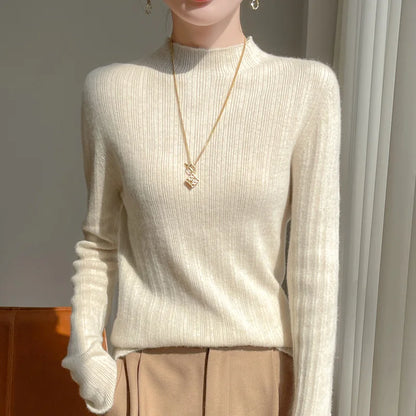 Autumn And Winter  Draw Strip Half Turtleneck Sweater Long Sleeve