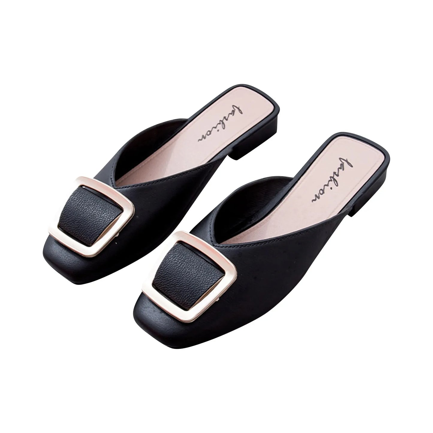 Flat Retro Women Sandals Fashion Spring And Summer Solid Color Round Toe Shoes Non Slip  Simple Metal Women Shoes