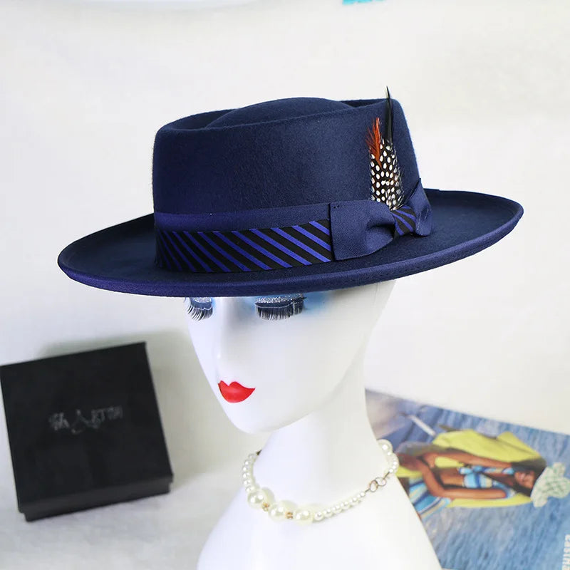 Zipper shallow  fedora hat  woolen hat ladies European punk chain novelty